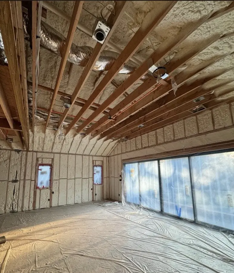 Interior walls and ceiling insulated with spray foam during new construction in Fort Valley